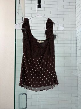Polka Dot Lace-Trim Brown Camisole